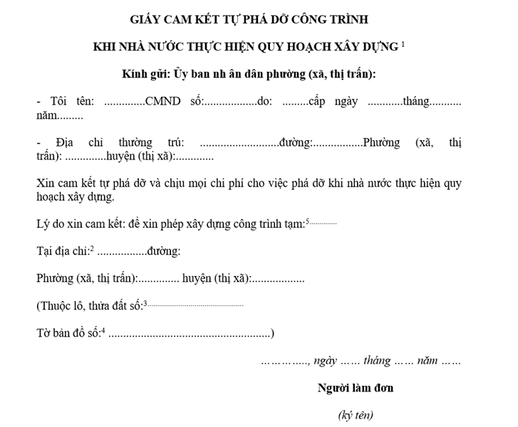 [Update 2023] Mẫu đơn cam kết tháo dỡ nhà mới nhất